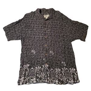 Island Republic Button Up Shirt Mens Sz M Black‎ Hawaiian Floral Short Sleeve